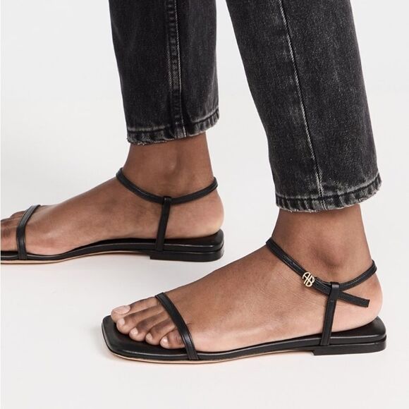 Anine Bing Invisible Flat Sandal Black Leather - Picture 1 of 16